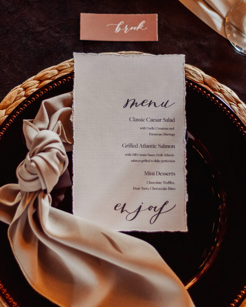 Wedding menu and place cards. 